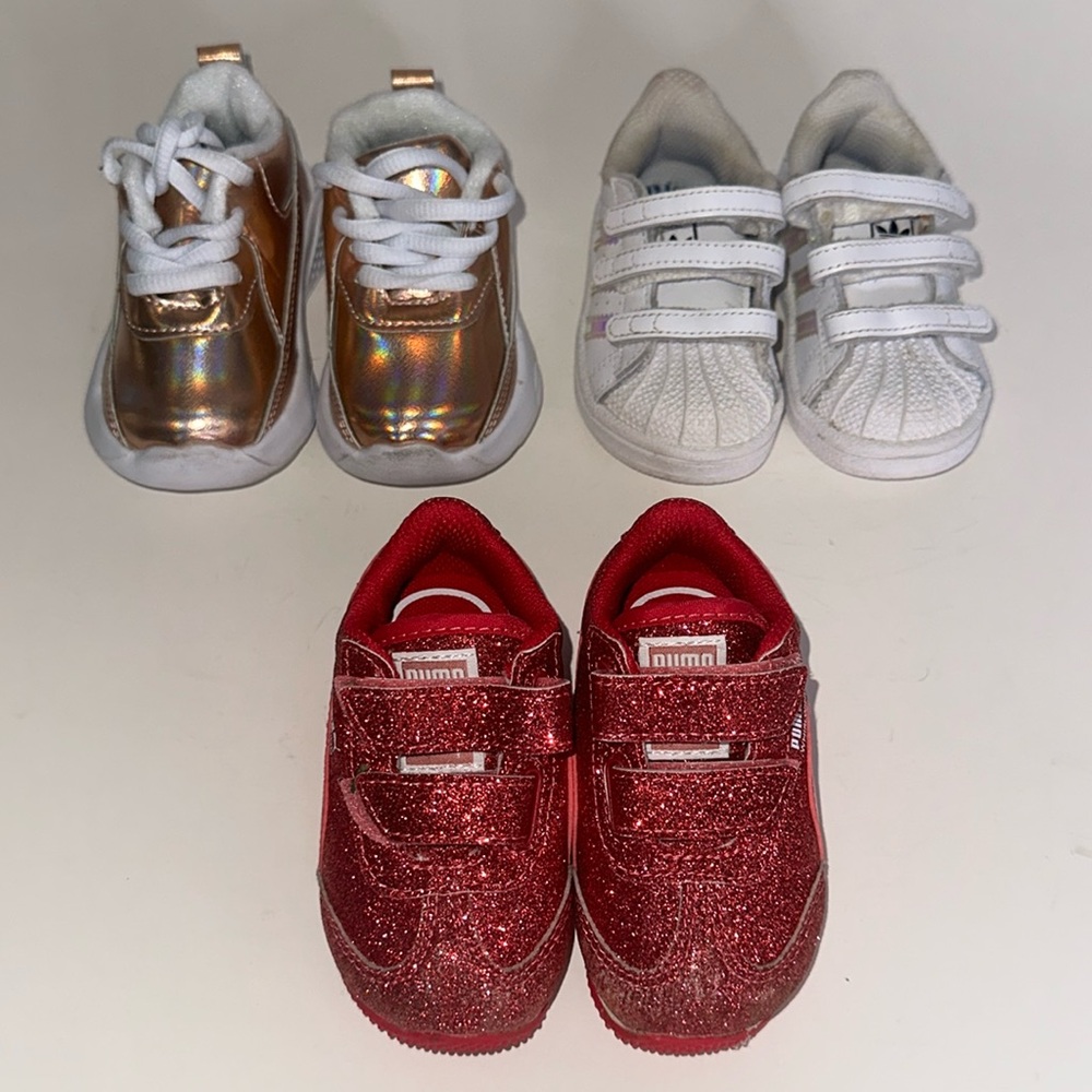 Bundle Girls Sneakers Pink Glitter Puma /Adidas 3 Stripe Little Me~Various Sizes